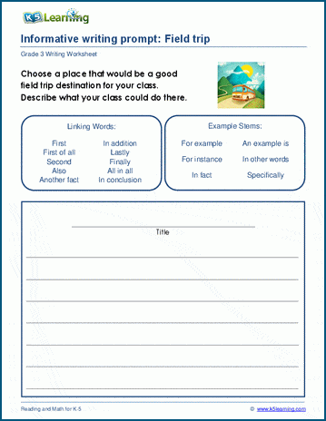 Grade 3 informative writing practice, field trip worksheet