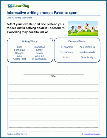 Grade 3 informative writing practice, sport worksheet