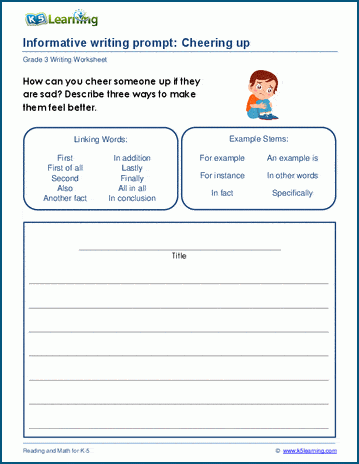 Grade 3 informative writing practice, cheering up worksheet