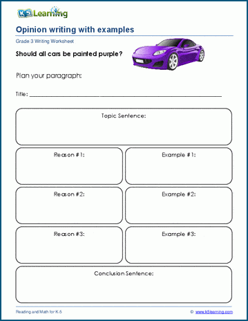 Opinion paragraphs with examples worksheets