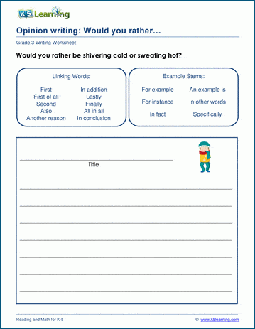 Opinion Writing Prompt Shivering cold or sweating hot K5 Learning