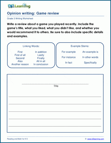 Opinion Writing Prompt: Write a game review
