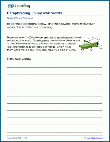 paraphrasing worksheets 3rd grade pdf