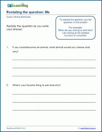 Restating the question worksheets