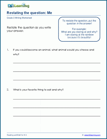 Grade 3 restating the question worksheet