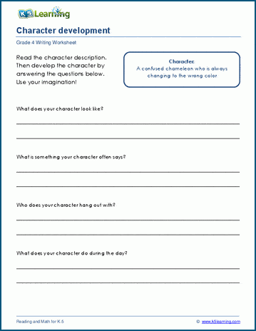 Character development worksheets for grade 4