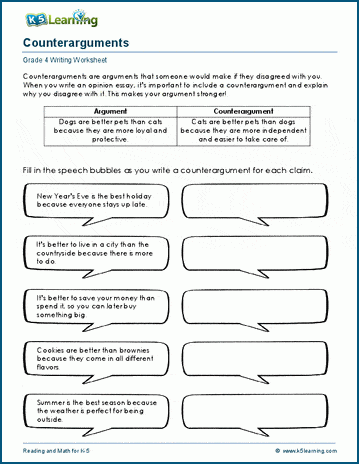 Opinion writing practice worksheets for grade 4