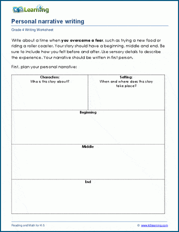 Writing personal narratives worksheets for grade 4