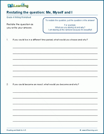 Restating the question worksheets