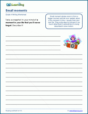 Small moments writing worksheets for grade 4