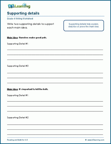 Supporting details worksheets