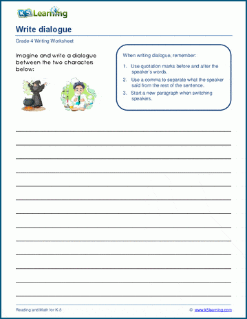 Grammar worksheet on writing dialogue