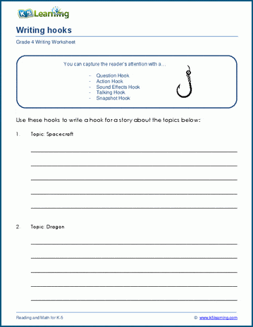 Writing hooks worksheets for grade 4