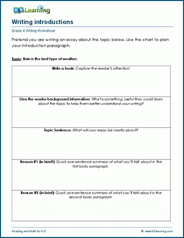 Writing introductions worksheets