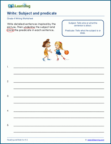 Grammar worksheet on writing subjects and predicates
