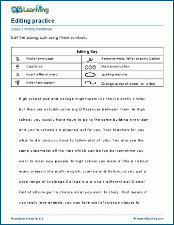 Grade 5 Writing Topics: Editing practice