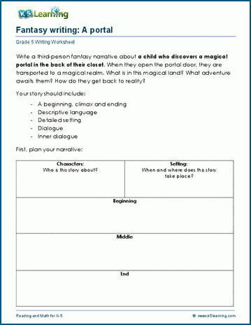 Fantasy writing worksheets for grade 5