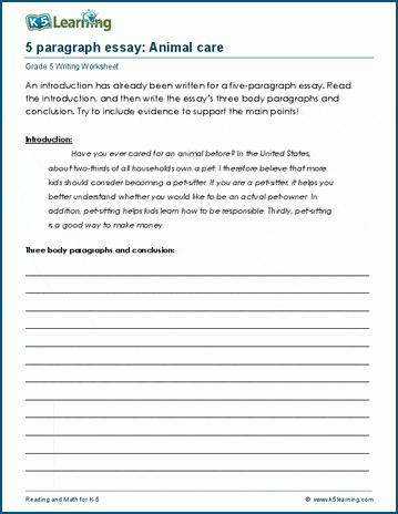 Grade 5 informative writing worksheet