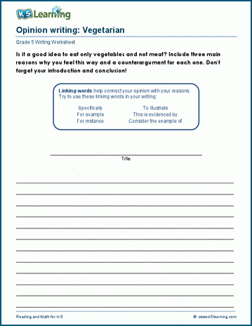 Grade 5 Opinion Writing Prompts: Vegetable