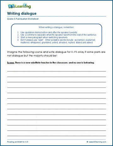 Dialogue in writing worksheets